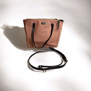 Kate Spade Dawn Sparrow Dusty Mauve Nylon Black Leather Satchel Shoulder Bag